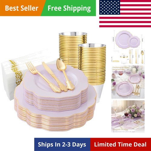 175pcs purple plastic plates - purple,